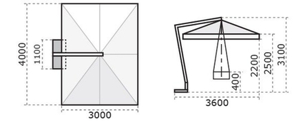 Зонт профессиональный 3х4 м Scolaro Napoli Braccio, антрацит, слоновая кость