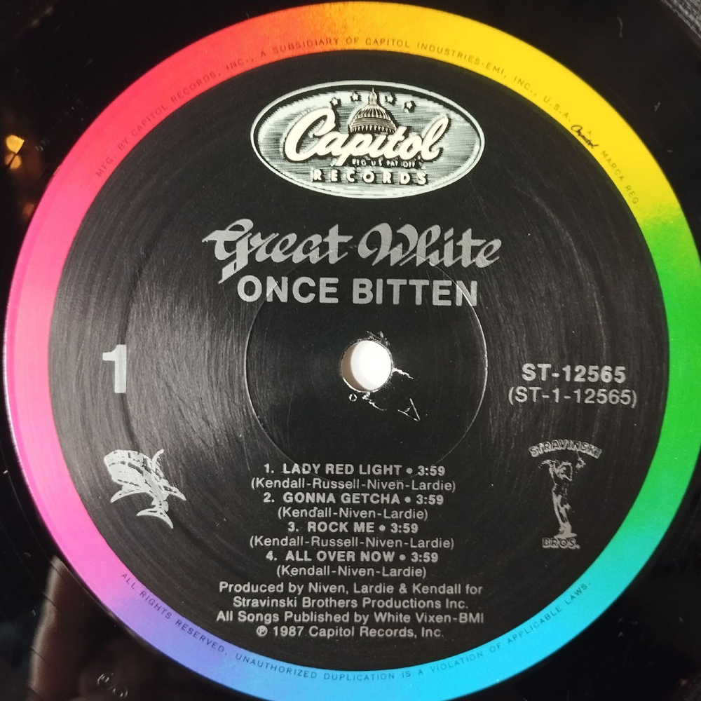 Винтажная виниловая пластинка LP Great White Once Bitten (USA 1987)