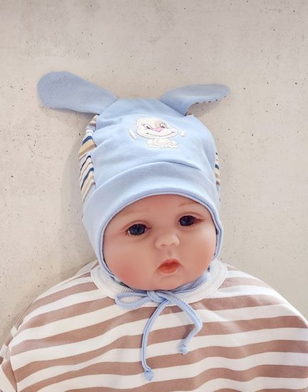 Шапочка хлопок с ушками, Собачка , голубая 44