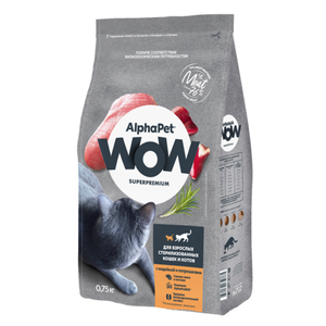 Сухой корм AlphaPet WOW Superpremium для взрослых стерилизованных кошек и котов с индейкой и потрошками