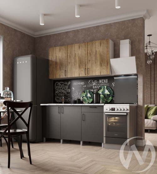 Кухня Грейс 1.5м (корпус белый/дуб канадский; карбон вулкан) 38мм мрамор итальянский