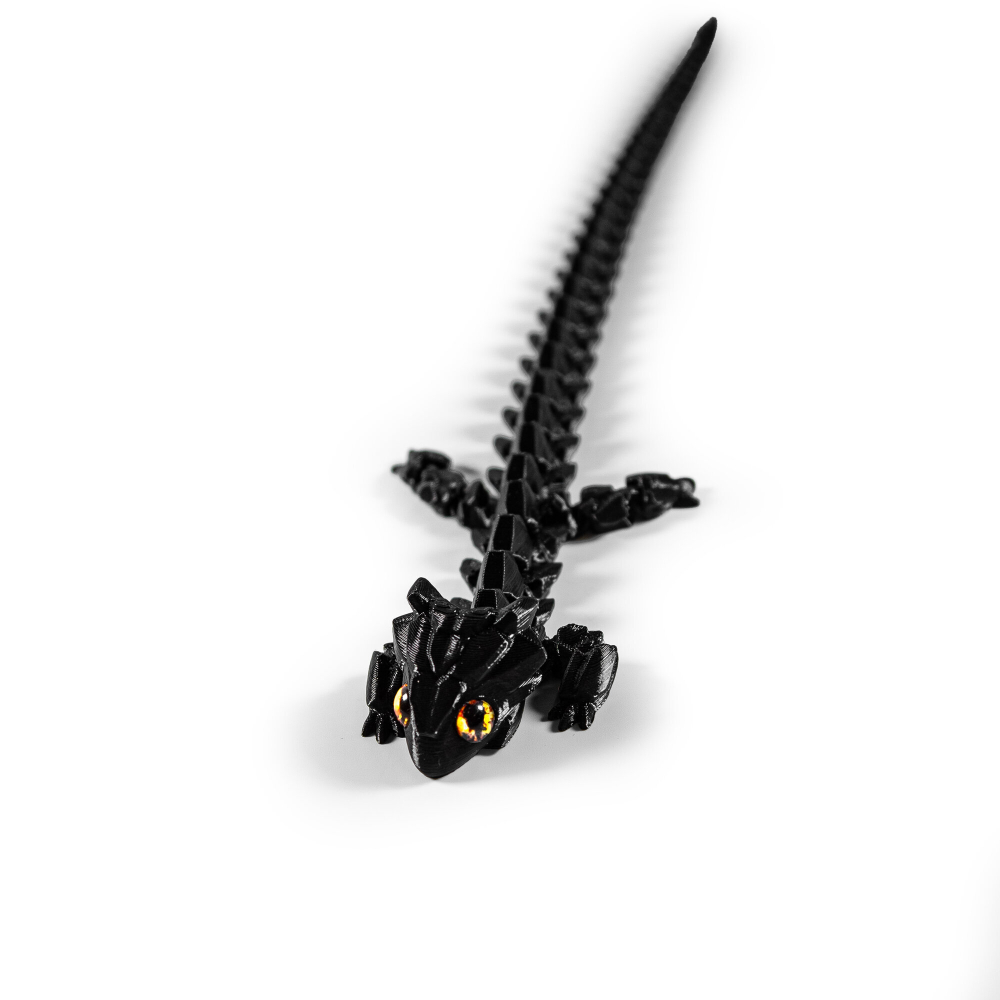 Игрушка-антистресс гибкая ящерица-кристалл, с короткими рожками, 3D печать, черная