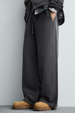 ZARA ДЖОГГЕРЫ WIDE FIT С ЭФФЕКТОМ ПОТЕРТОСТИ, АНТРАЦИТОВО-СЕРЫЙ