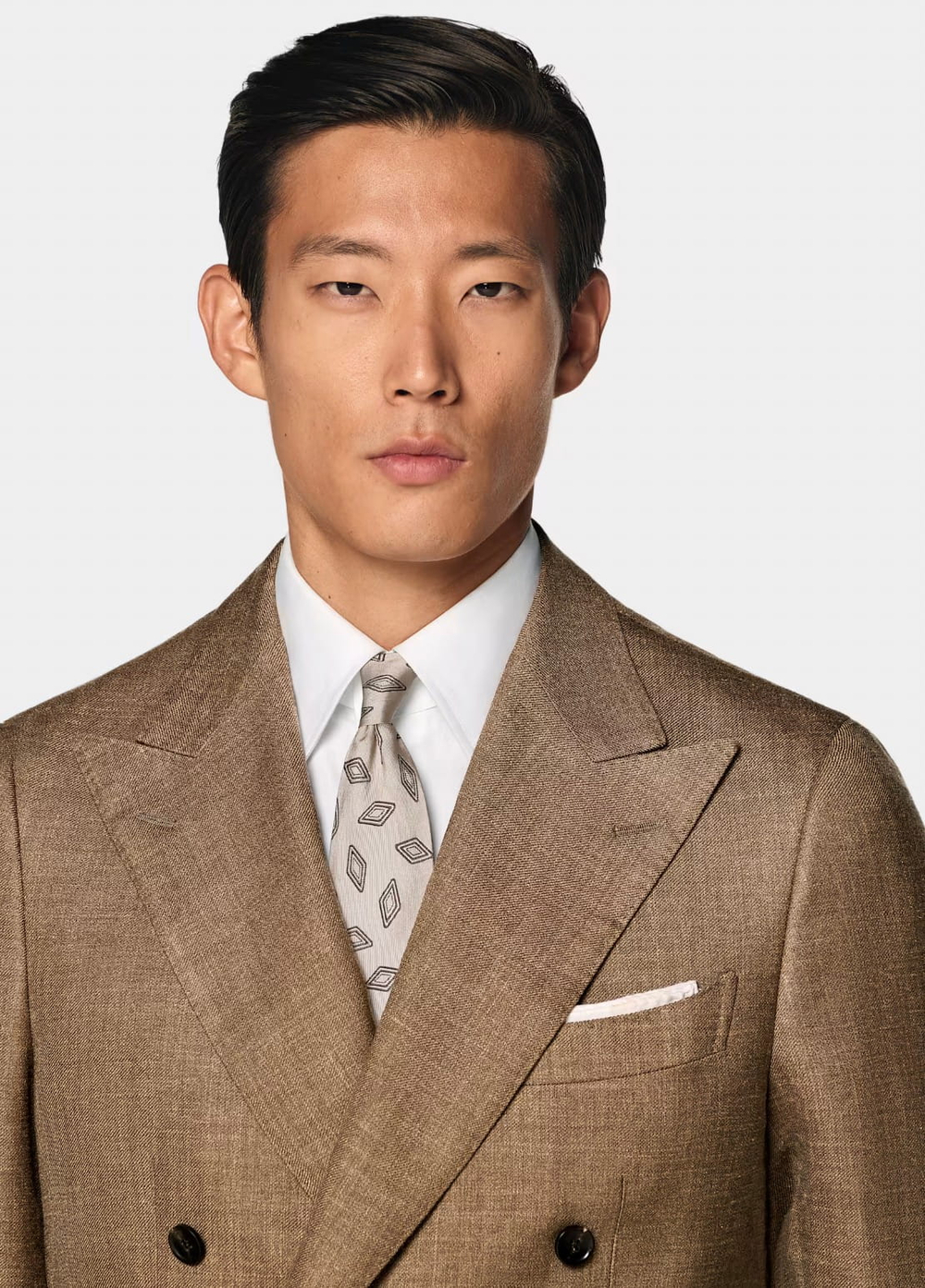 Мужской двубортный костюм (коричневый) Б58