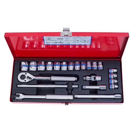 Цена на KING TONY (3023MR) Набор торцевых головок с принадлежностями 3/8", 12-гранные, 6-22 мм, 22 предмета