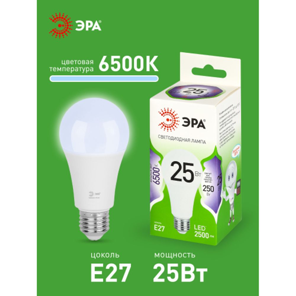 Лампа светодиодная ЭРА GREEN LINE LED A60-25W-865-E27 GL 25Вт груша холодный свет E27 | Лампы cветодиодные Груша (A)