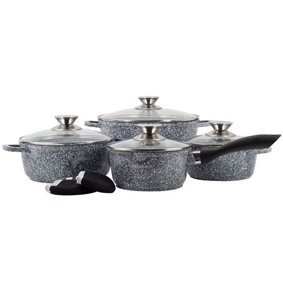 Набор посуды 9 предметов Ofenbach NB 100505 ковш 16 см; кастрюли 16 см; 20 см; 24 см; прихватки 2 шт.