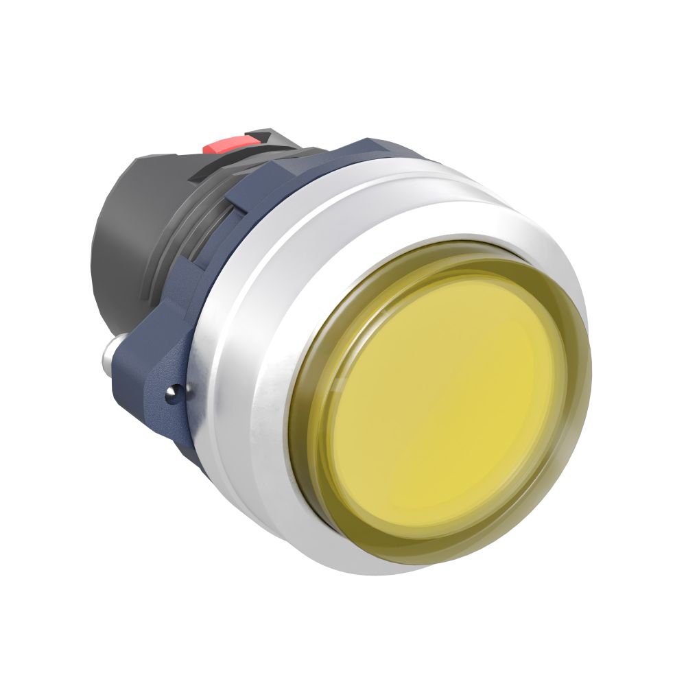 Головка кнопки выпуклая прозрачная с фиксацией, жёлтая, алюминий