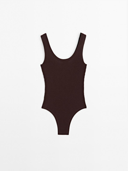 Massimo Dutti Трикотажное боди с круглым вырезом - Studio, бордово-красный