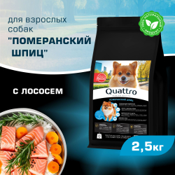 Корм сухой для взрослых собак породы Померанский шпиц, с лососем, 2,5 кг, QUATTRO