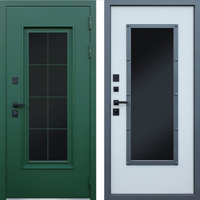 Входная дверь с окном и английской решеткой в дом - 1070