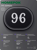 Номерок на дверь квартиры 96, для кабинета, офиса, шильдик 9 х 7 см, черный, Айдентика Технолоджи