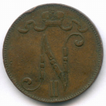 5 пенни 1898 год. Россия для Финляндии (Вензель Николая II). VF