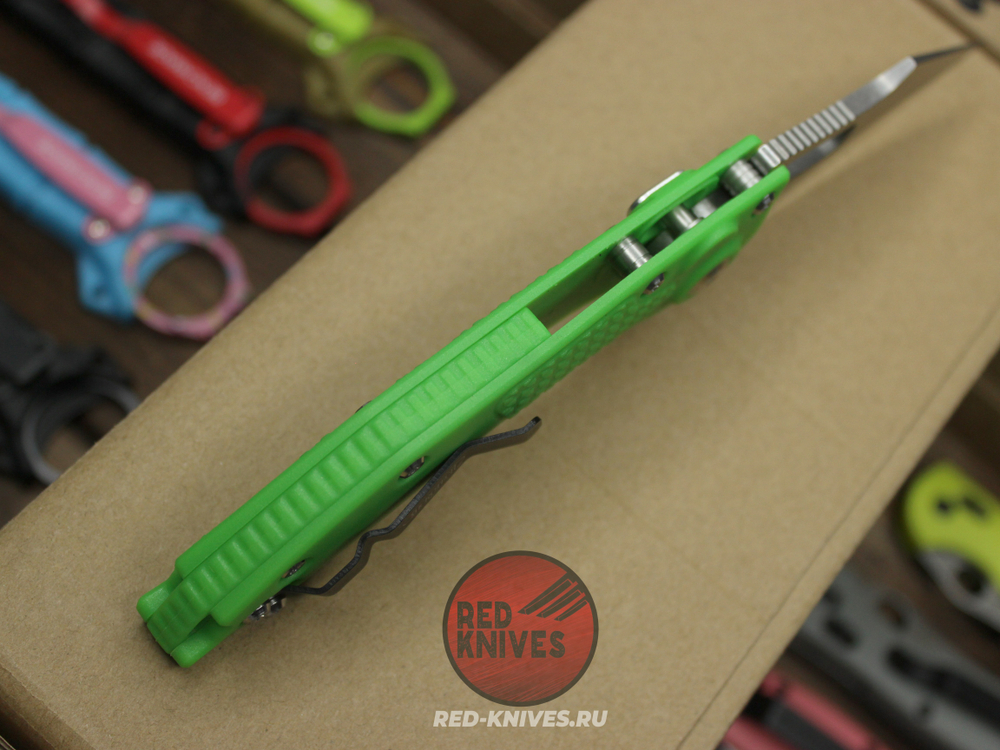 Нож Microtech Stitch Acid Green + пружина - светлый клинок, рукоять нейлон