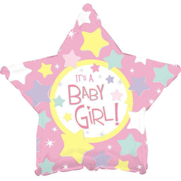 AN Шар звезда 18" It's a Baby Girl Many Stars  розовая (БГ-15)