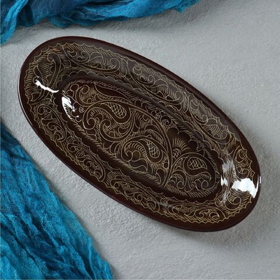 Селёдочница Риштанская Керамика Узоры , 24 см, коричневая