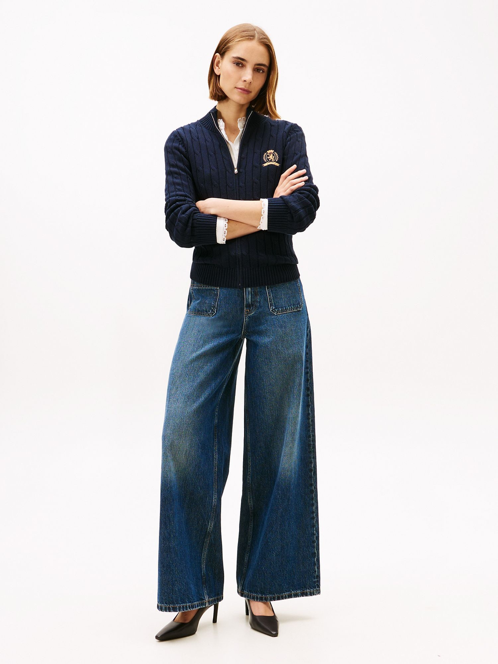 Кардиган Tommy Hilfiger Crest Logo Cable Knit Zip Cardigan Navy