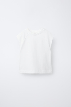 ZARA БАЗОВАЯ ФУТБОЛКА С РУКАВАМИ РЕГЛАН, БЕЛЫЙ