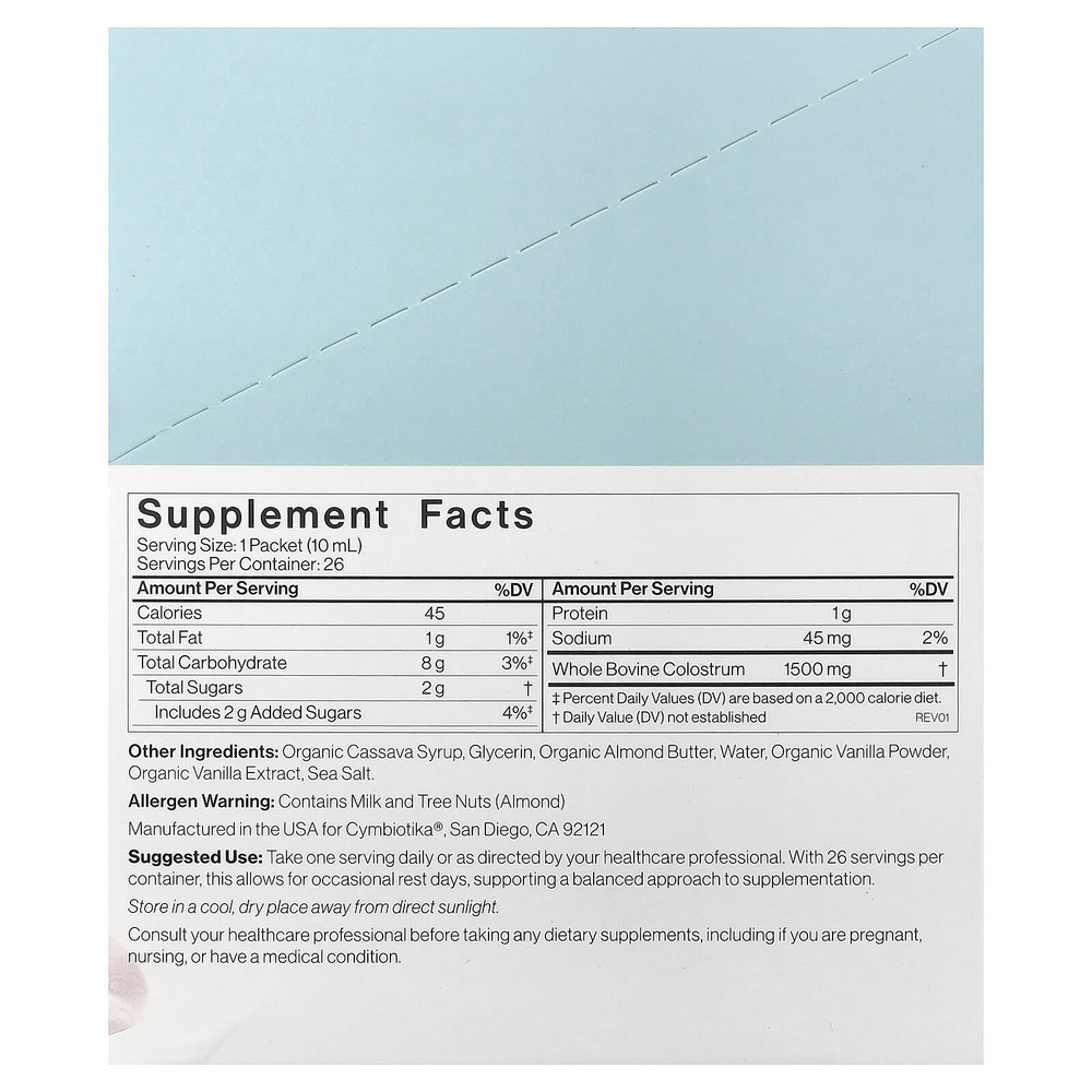 Cymbiotika, молозиво, ваниль и морская соль, 26 пакетиков по 10 мл (0,3 жидк. унции)