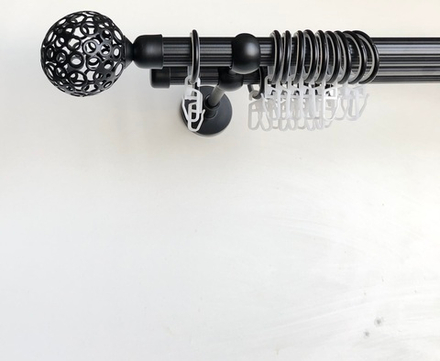 Карниз кованый рифленый для штор Шар ажурный d20/16 двухрядный, цвет черный матовый