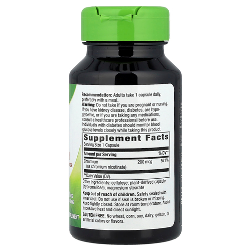 Nature's Way, хром (GTF), 200 мкг, 100 веганских капсул
