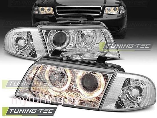 Передние фары Audi A4 B5 angel eyes chrome