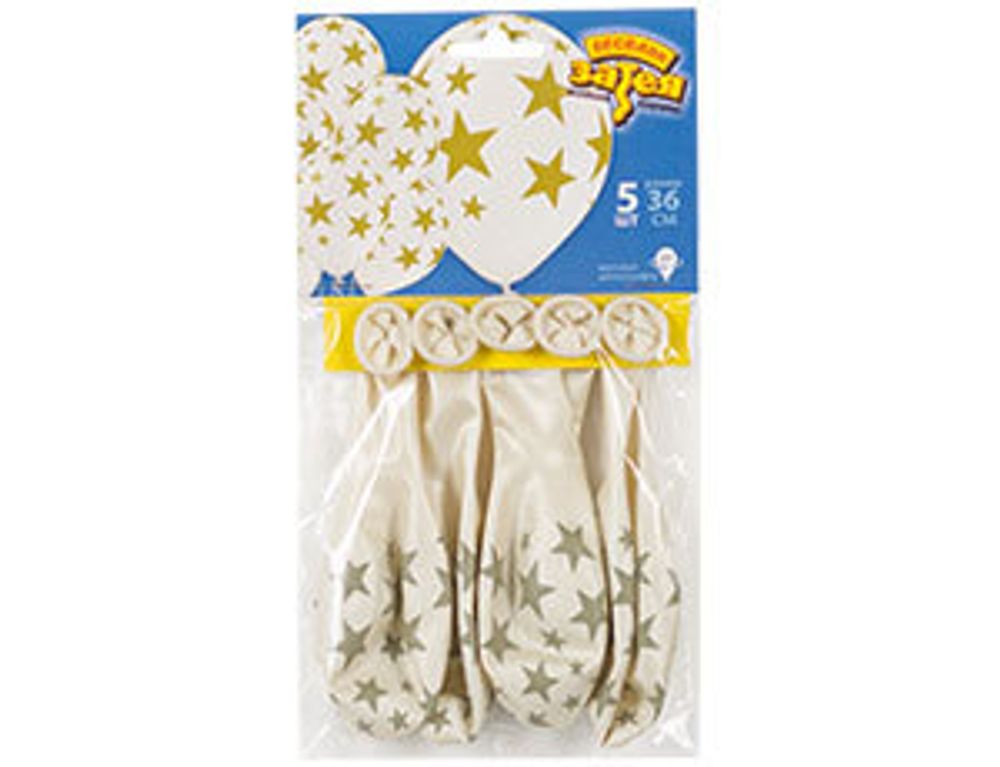 Набор шаров (14"/36 см) Шелк Звезды зол-070 5шт