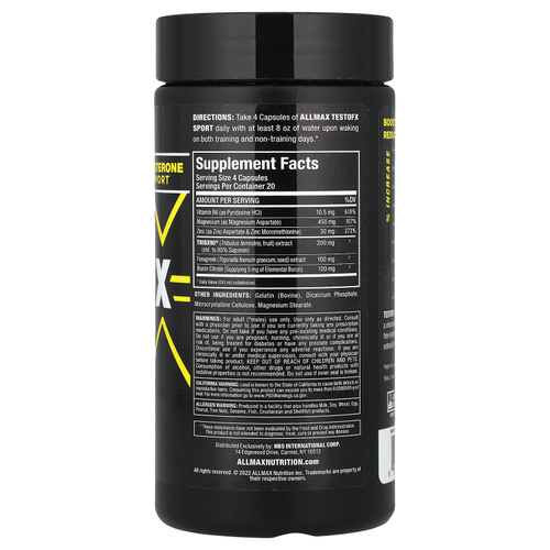 ALLMAX, TestoFX Sport, формула для поддержки тестостерона, 80 капсул