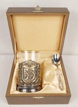 Подстаканник литье Юбилей 55 лет в подарочном футляре