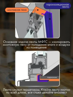 Лента для окон монтажная МФТС 100мм 24 м самоклеящаяся пароизоляционная Руфизол