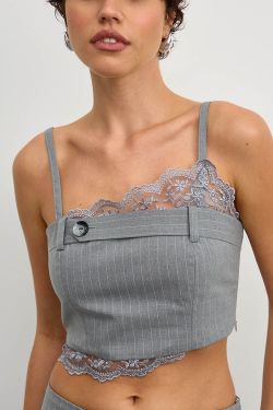 Топ в брючном стиле на бретелях в полоску темно-серого цвета