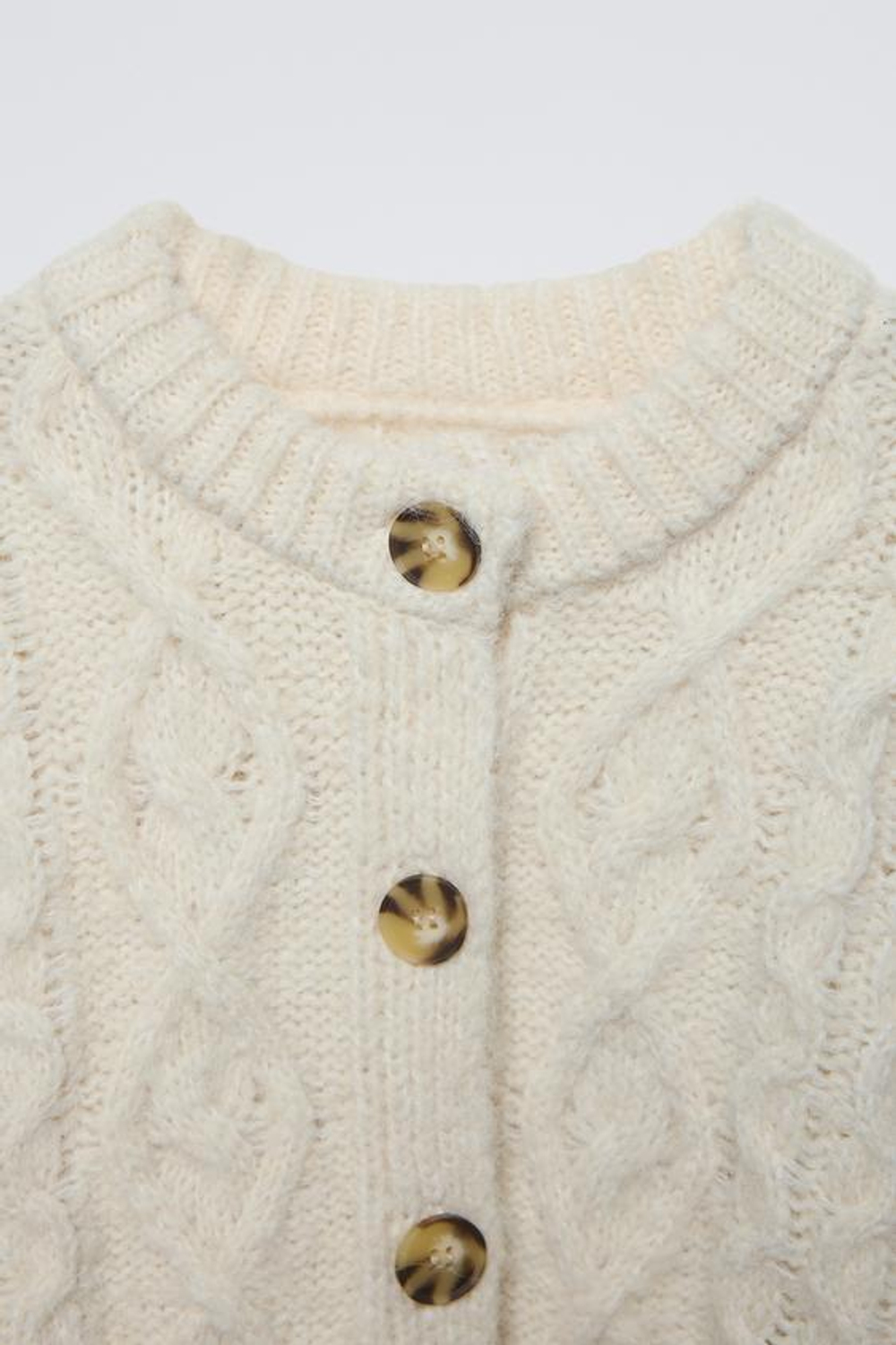 ZARA КАРДИГАН С УЗОРОМ «КОСЫ», ЖЕЛТОВАТО-БЕЛЫЙ