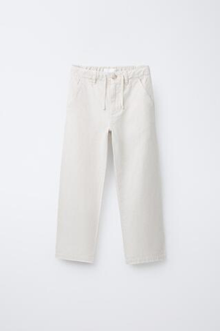 ZARA ПРЯМЫЕ БРЮКИ ИЗ ХЛОПКА И ЛЬНА, ЭКРЮ