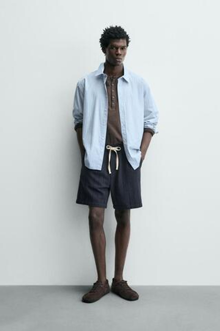 ZARA ШОРТЫ ИЗ ЖАККАРДА С ГЕОМЕТРИЧЕСКИМ УЗОРОМ, МОРСКОЙ СИНИЙ