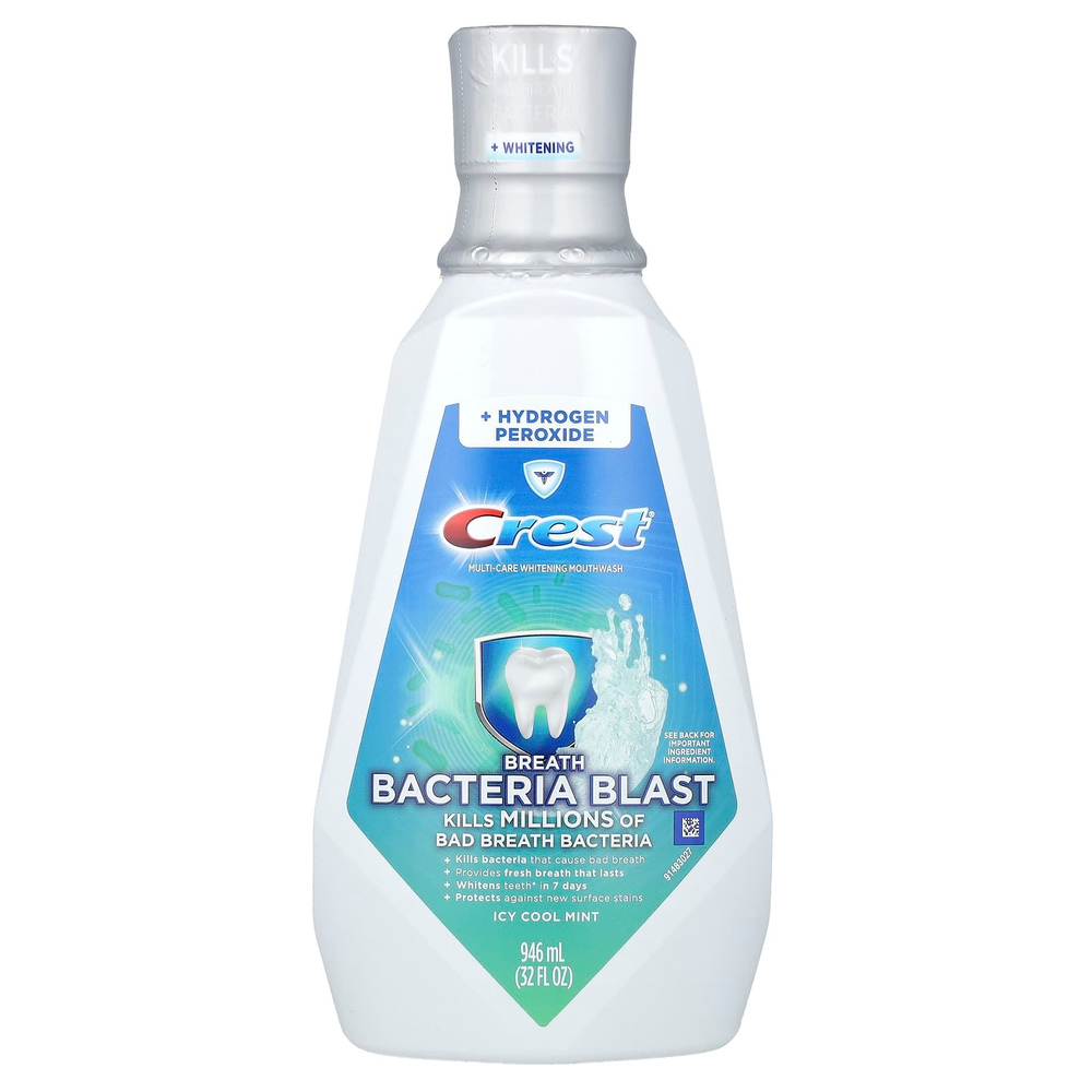 Crest, Multi-Care, отбеливающий ополаскиватель для рта, дыхание бактерий, холодящая мята, 946 мл (32 жидк. унции)