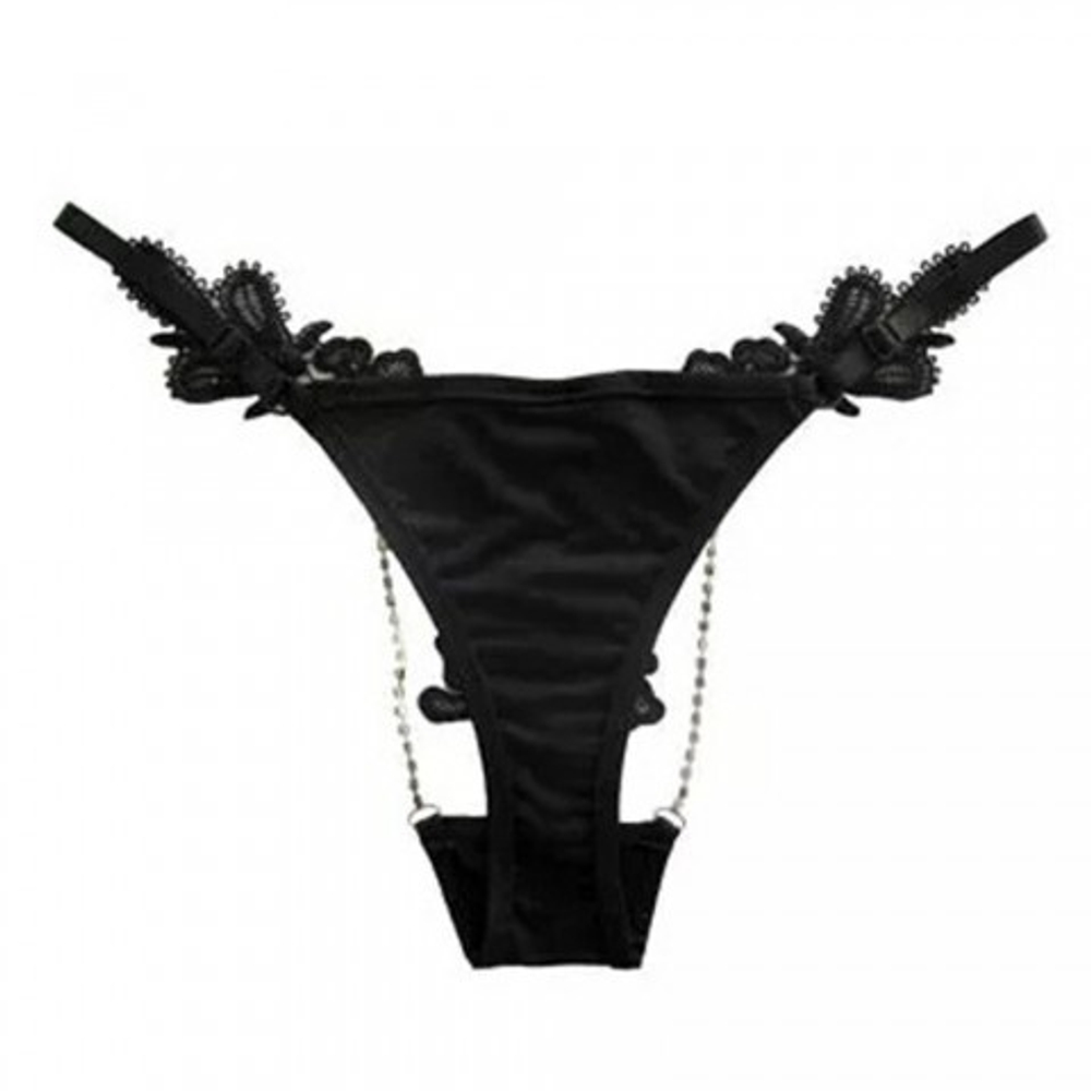 Стринги с ажурными деталями и стразами (черные)