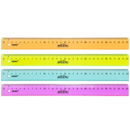 Линейка 30см прозр. цветная, с пазом и фаской