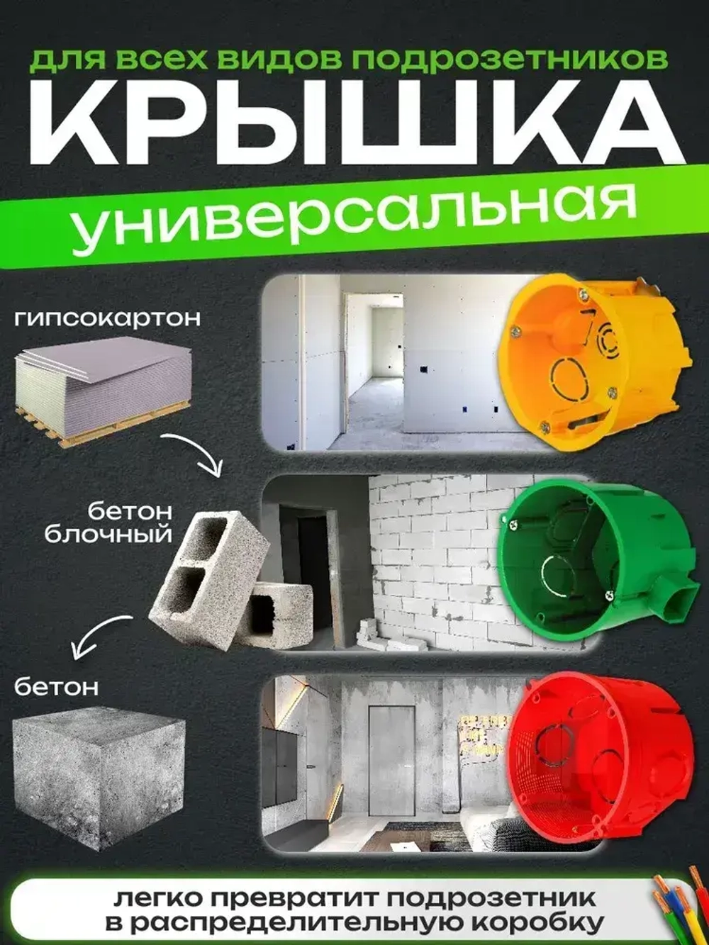 Крышка 5 шт универсальная, для установочных коробок (подрозетников) белая, диаметр 85 мм