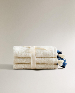 Zara Home - Набор полотенец для рук с бахромой (комплект из 3 предметов)), синий, 30х30 см
