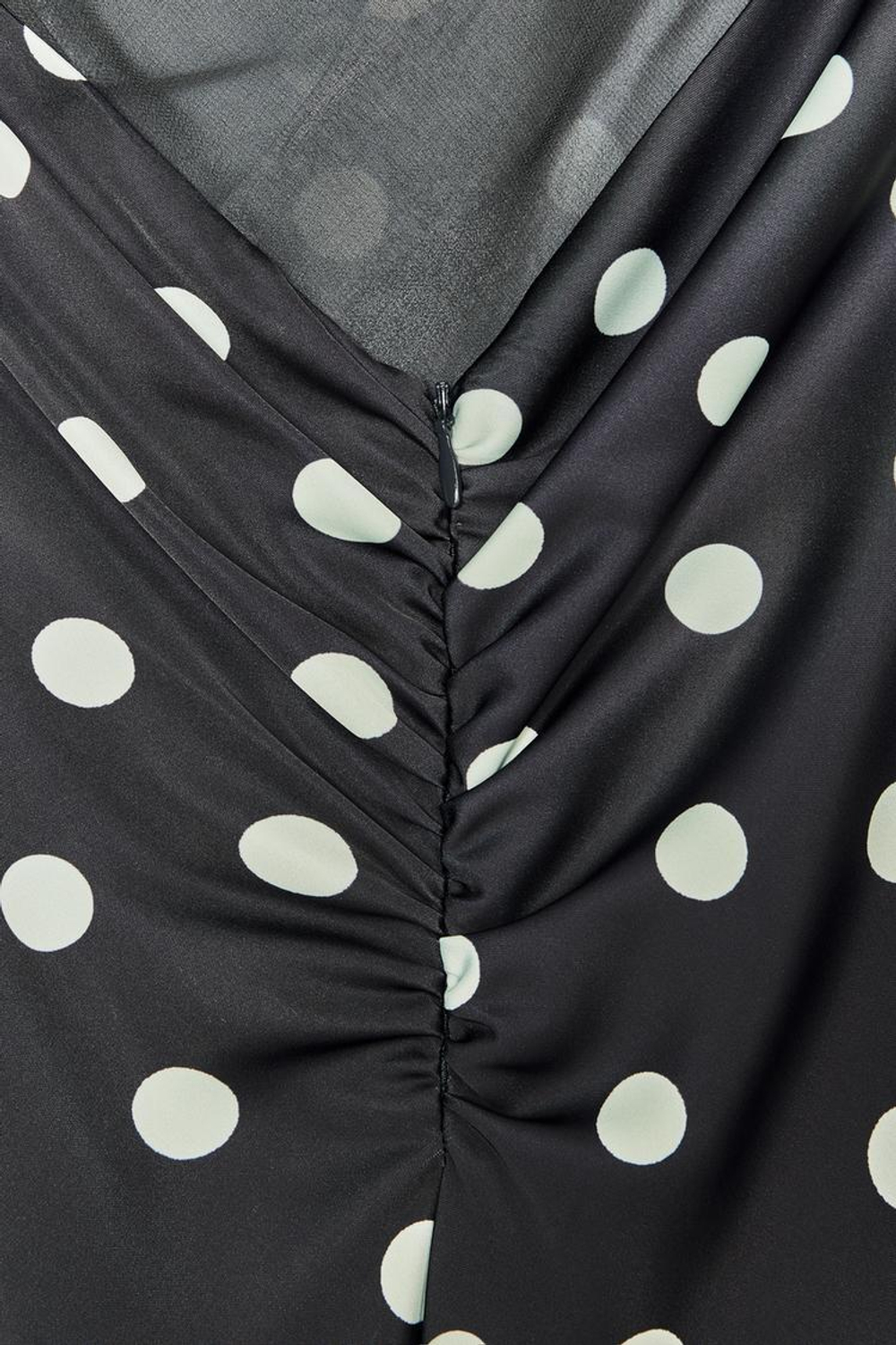 ZARA АТЛАСНОЕ ПЛАТЬЕ МИДИ В ГОРОШЕК, МОРСКОЙ ТЕМНО-СИНИЙ