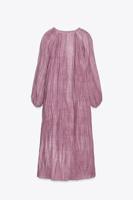 ZARA ПЛАТЬЕ-ТУНИКА ИЗ ЛЬНА С УЗОРОМ ТАЙ-ДАЙ — ZW COLLECTION, ЦВЕТ МАЛЬВЫ