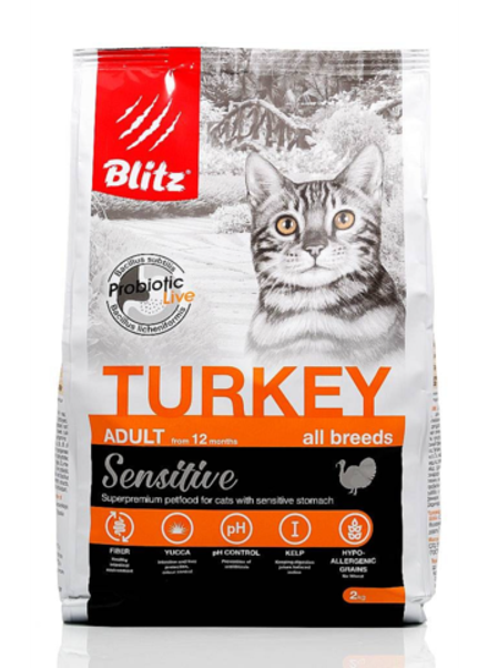 Blitz 10кг Sensitive Turkey Сухой корм для взрослых кошек Индейка