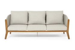 "Сидней" диван 3-местный плетеный из роупа, основание тик, каркас алюминий бежевый, роуп бежевый, ткань бежевая