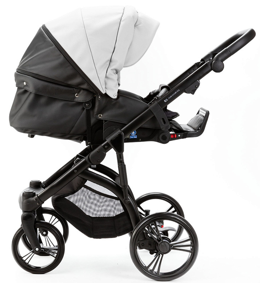 Детская коляска Adamex Lanti Deluxe 2 в 1 LN-SD01 (БЕЛ.КОЖА + ЧЕРН. КОЖА)