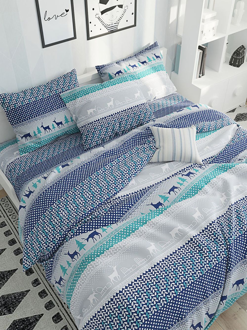 Постельное белье Сказка "Скандинавия" евро Наволочка 50х70 см 2 шт Простынь 240х215 см Пододеяльник 200х215 см, перкаль