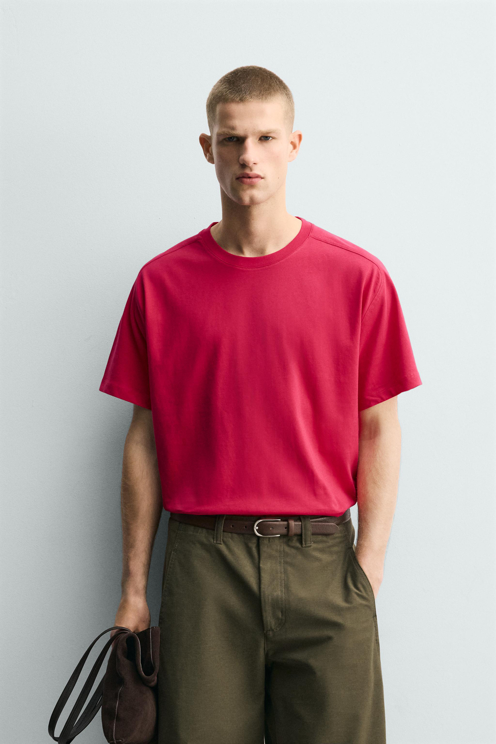 ZARA ФУТБОЛКА RELAXED FIT СО ШВАМИ, ЯРКАЯ ФУКСИЯ
