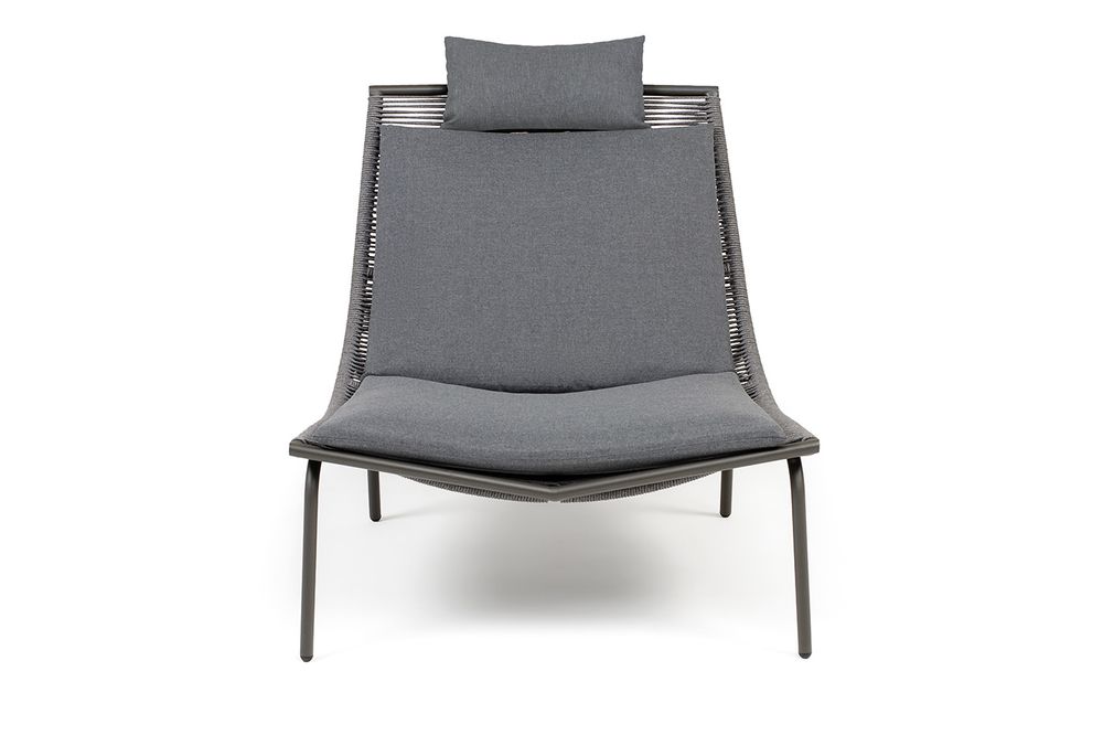 "Авиньон" кресло плетеное из роупа, каркас алюминий серый (RAL7022) муар, роуп серый круглый, ткань темно-серая 027