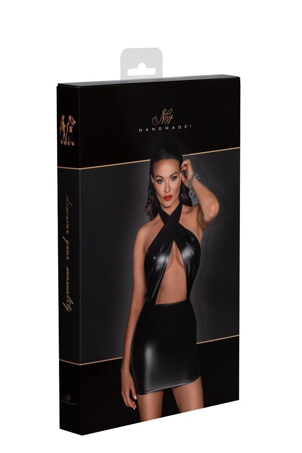 Мини-платье с завязками на шее Powerwetlook halter mini-dress with neck wrap (Размер: L) (Цвет: черный)