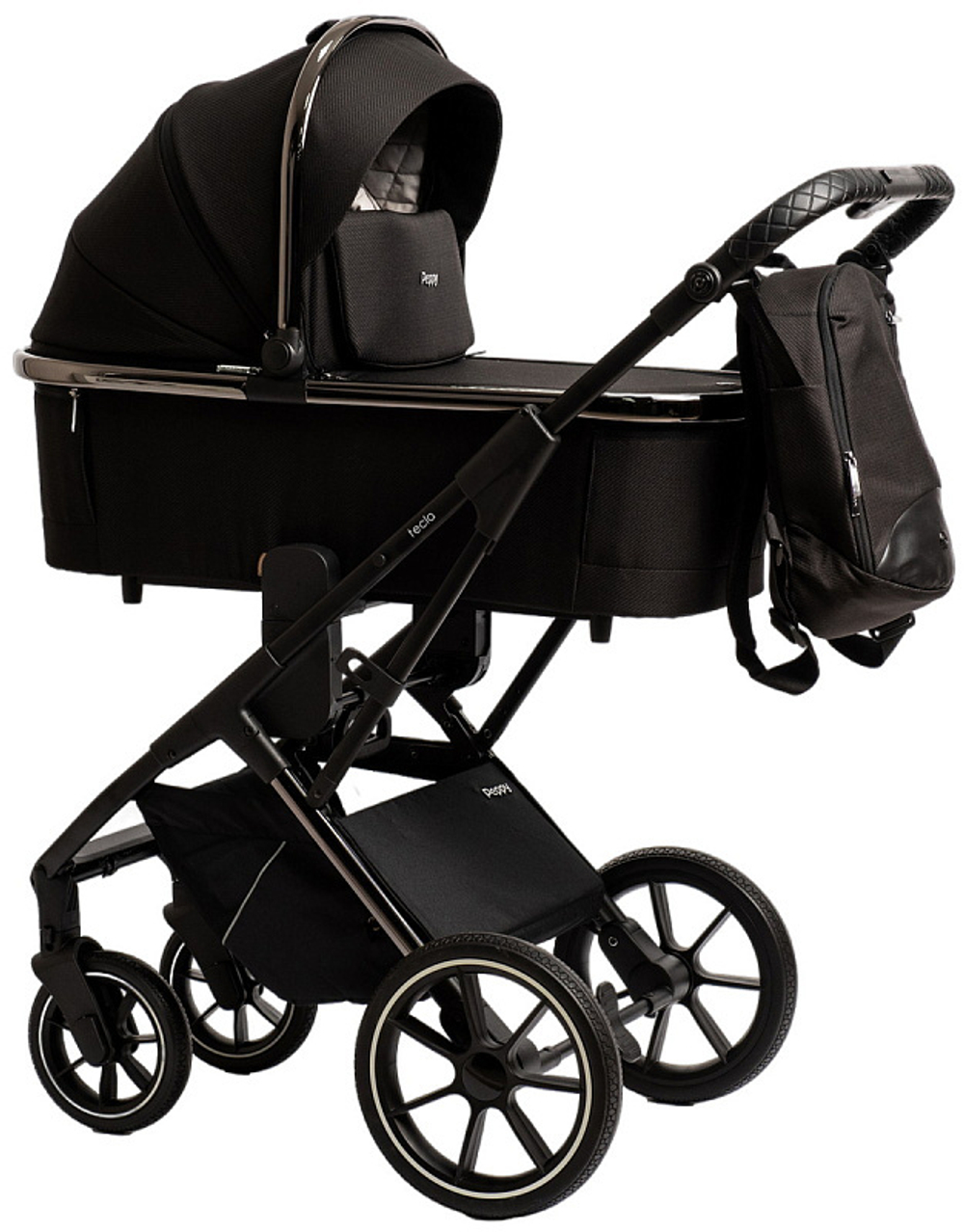 Детская коляска Peppy Tecla 3 в 1 с автокреслом Rise Shadow Black Chrome Edition (Черный)