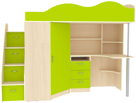 Кровать-чердак КарИВи Пионер  Дуб Молочный Лайм